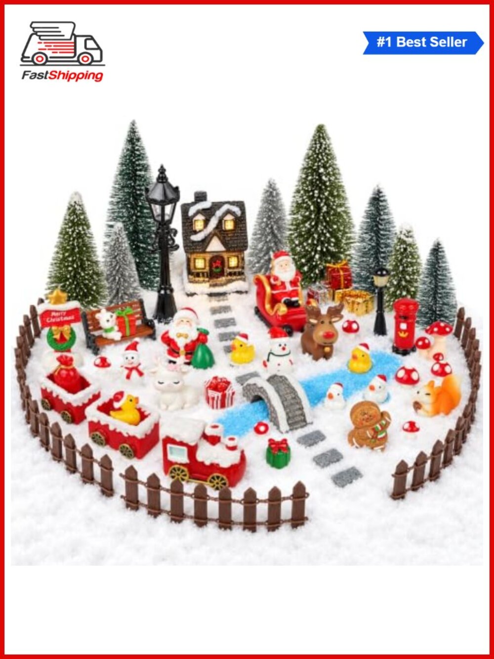 🎅 65PCS Christmas Village Accessories Resin Miniature Figurine Set